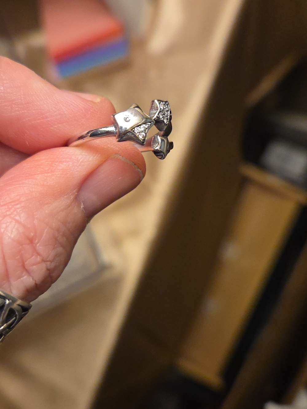 Pandora Silver Star Open Ring with Clear Stones - Picture 3 of 4